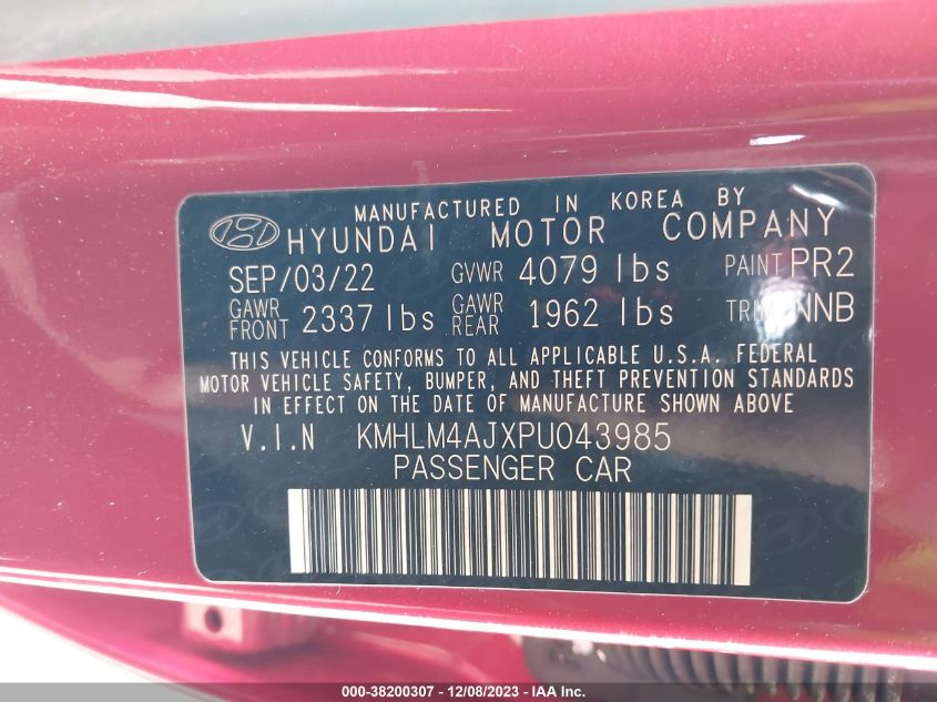 2023 HYUNDAI ELANTRA HYBRID BLUE - KMHLM4AJXPU043985
