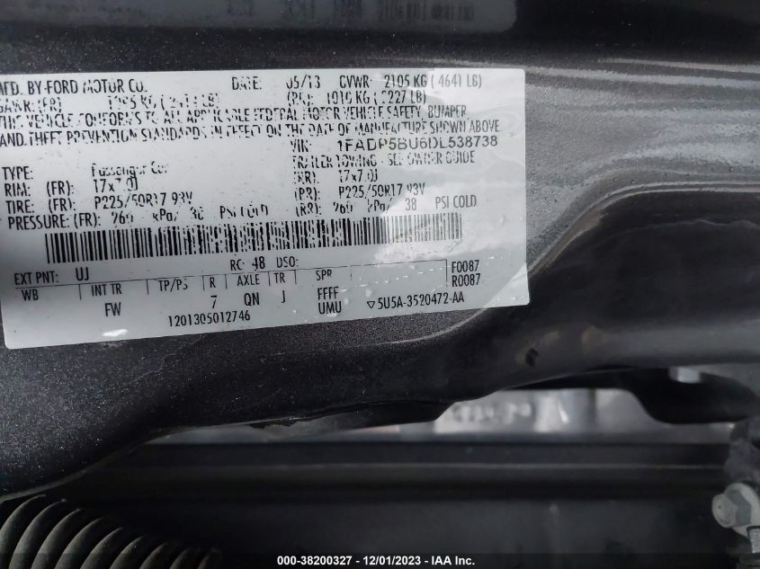 2013 FORD C-MAX HYBRID SEL - 1FADP5BU6DL538738