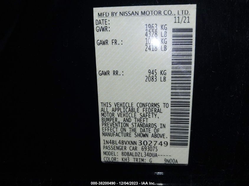 2022 NISSAN ALTIMA S - 1N4BL4BVXNN302749