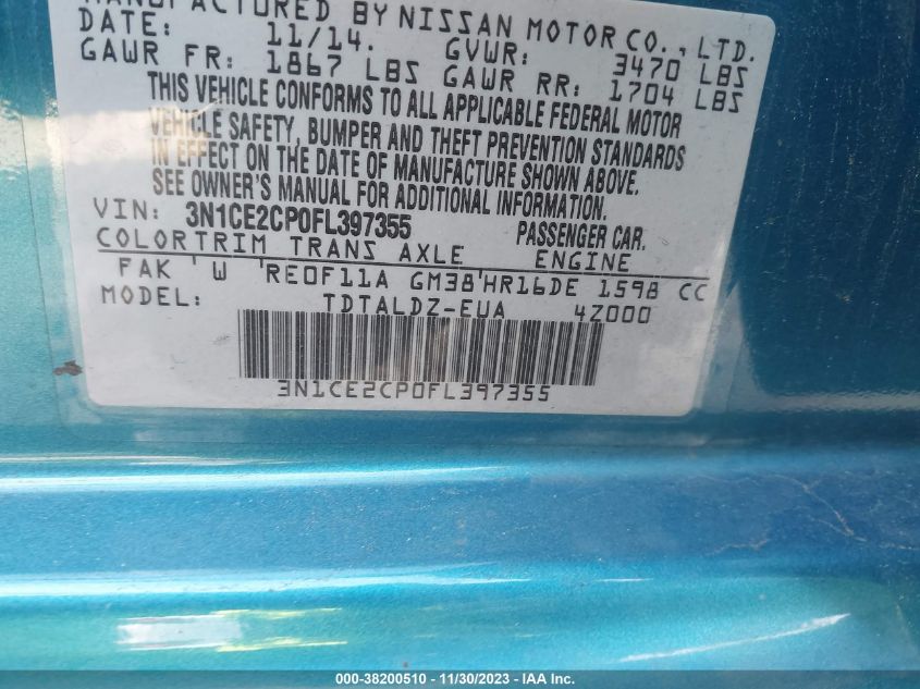 2015 NISSAN VERSA NOTE S/S PLUS/SV/SL/SR - 3N1CE2CP0FL397355