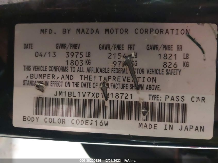 2013 MAZDA MAZDA3 I TOURING - JM1BL1V7XD1818721