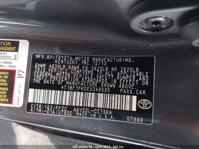 2014 TOYOTA CAMRY SE - 4T1BF1FK0EU349595