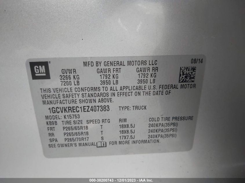 2014 CHEVROLET SILVERADO 1500 LT - 1GCVKREC1EZ407383