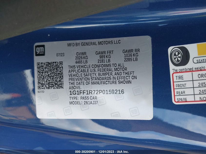 2023 CHEVROLET CAMARO RWD  LT1 - 1G1FF1R72P0159216