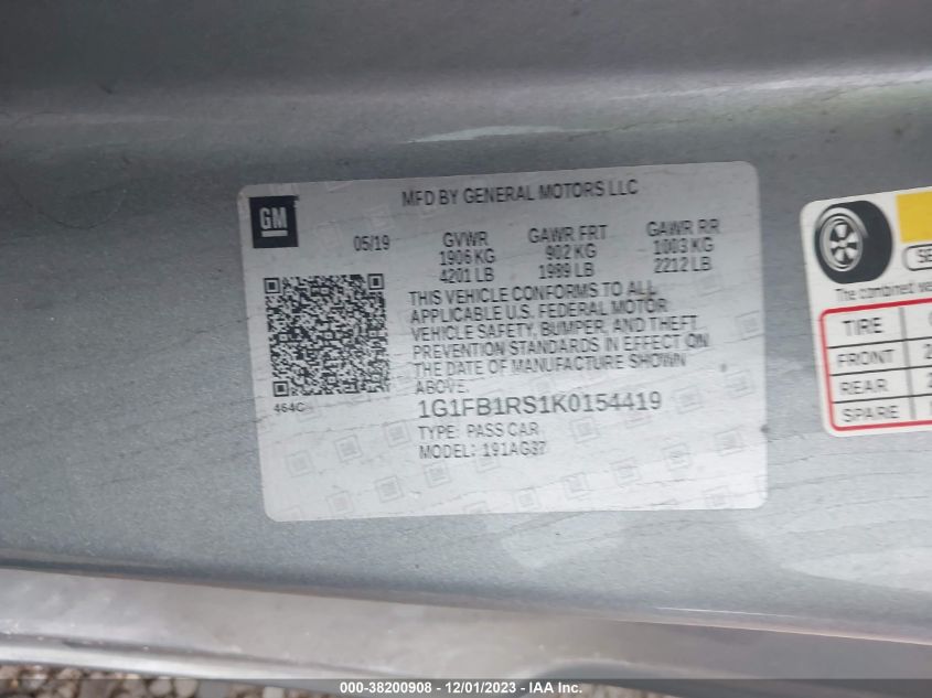 2019 CHEVROLET CAMARO LS/LT - 1G1FB1RS1K0154419