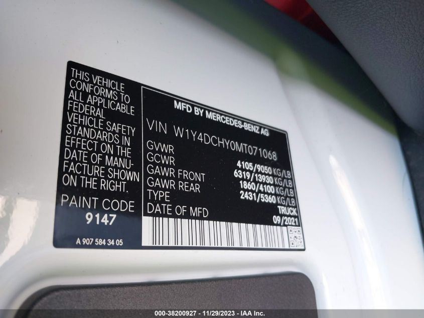 2021 MERCEDES-BENZ SPRINTER 2500 HIGH ROOF I4 DIESEL W1Y4DCHY0MT071068