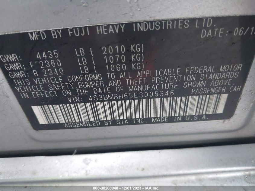 2014 SUBARU LEGACY 2.5I SPORT - 4S3BMBH65E3005346