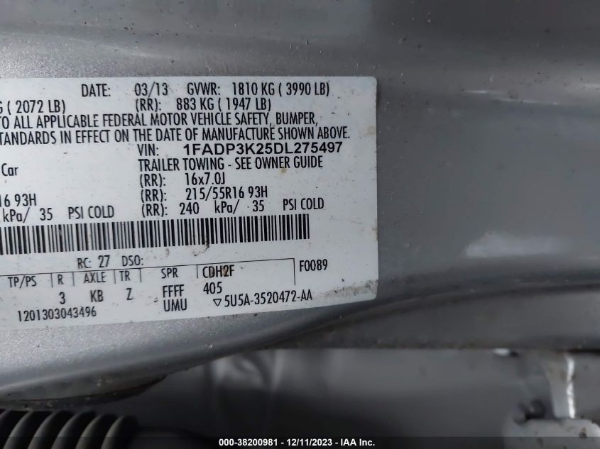 2013 FORD FOCUS SE - 1FADP3K25DL275497