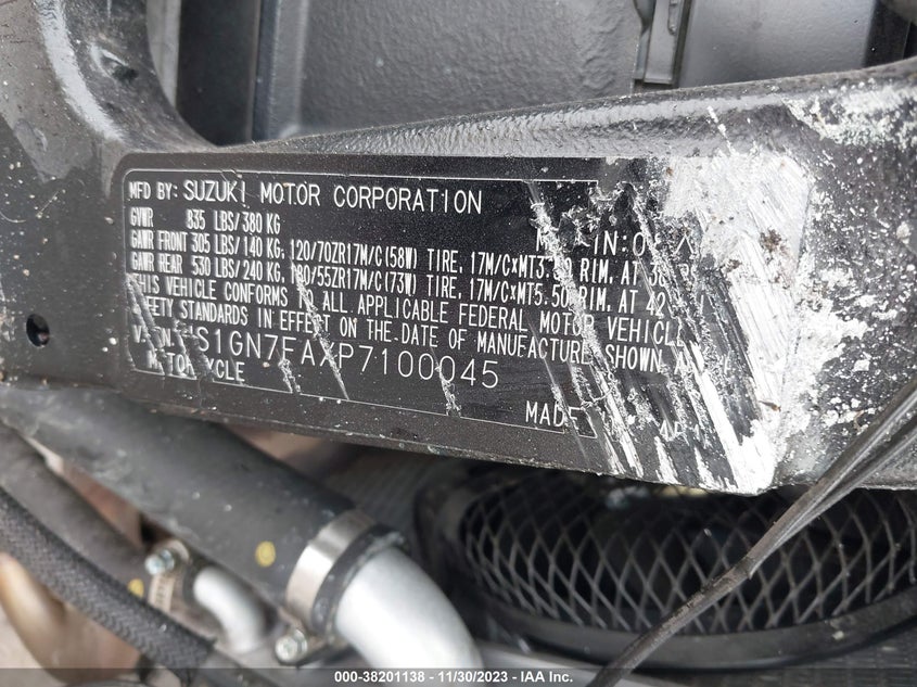 VIN JS1GN7FAXP7100045 2023 SUZUKI GSX-R600