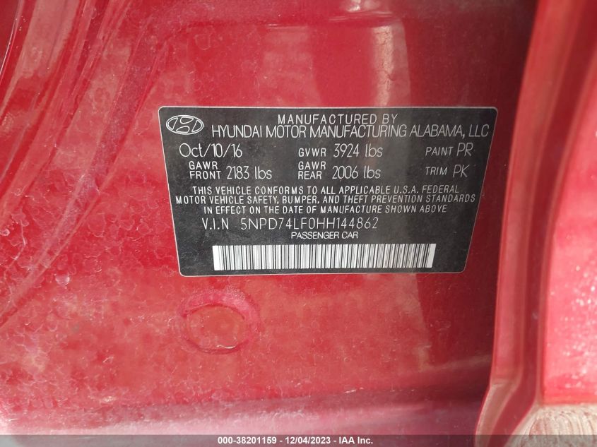 2017 HYUNDAI ELANTRA SE - 5NPD74LF0HH144862