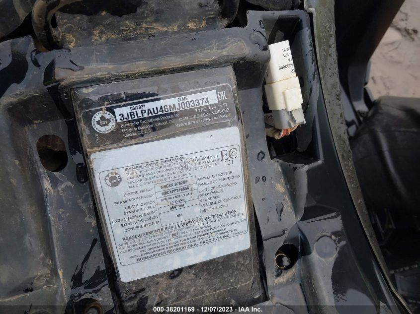 2021 CAN-AM OUTLANDER MAX XT 850/XT-P 850 3JBLPAU46MJ003374