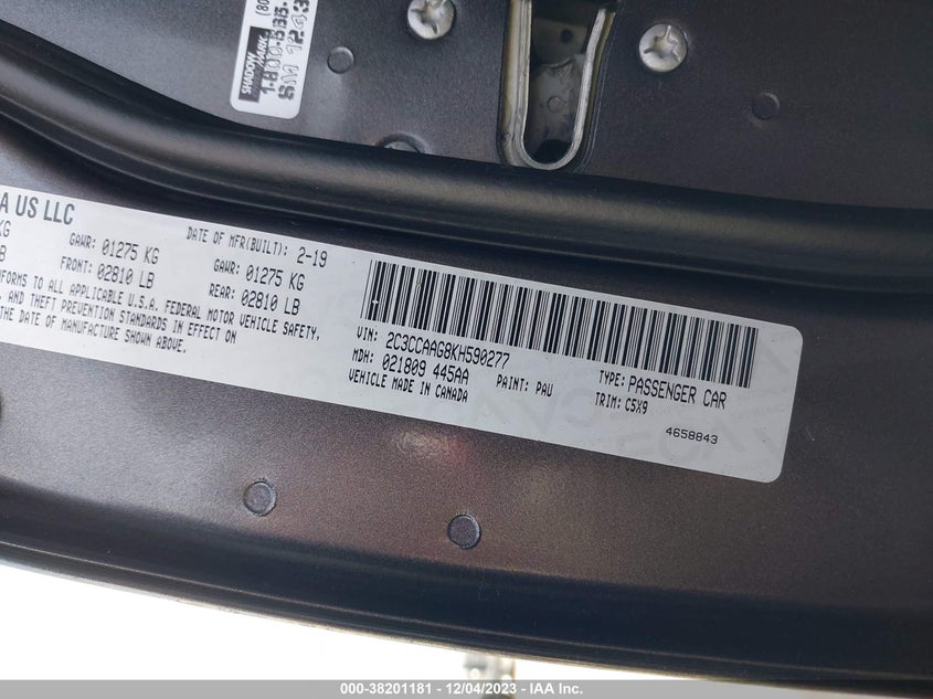 VIN 2C3CCAAG8KH590277 2019 CHRYSLER 300 TOURING