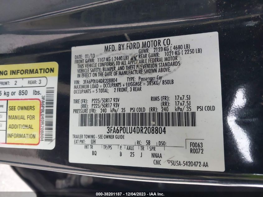 2013 FORD FUSION HYBRID SE - 3FA6P0LU4DR208804