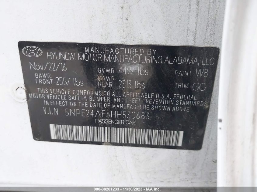 2017 HYUNDAI SONATA 2.4L - 5NPE24AF5HH530683