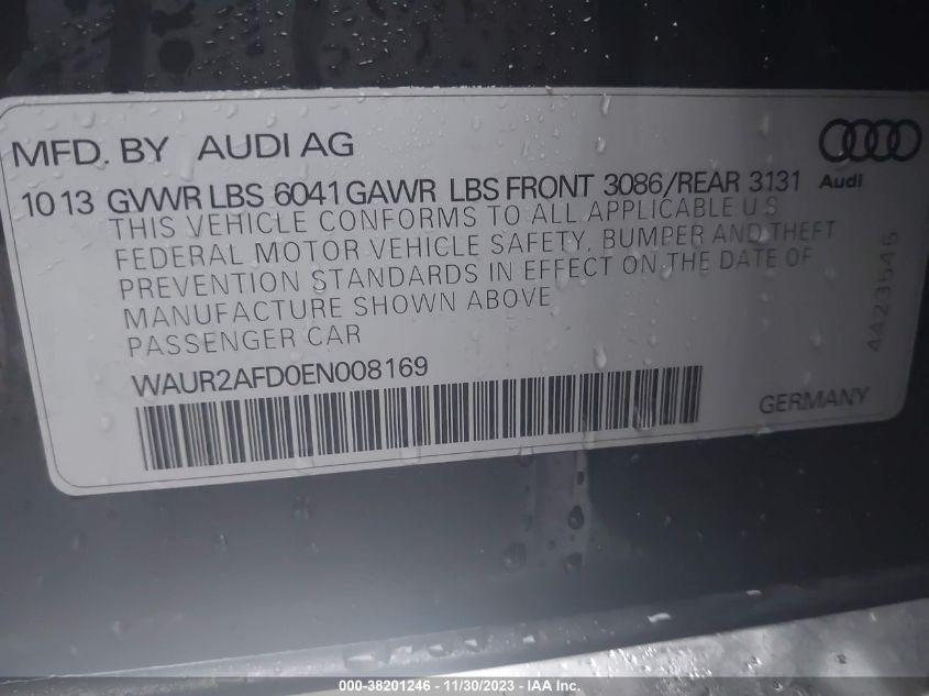 2014 AUDI A8 L 4.0T WAUR2AFD0EN008169