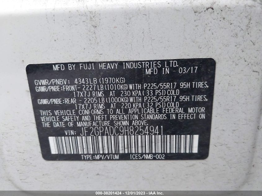 2017 SUBARU CROSSTREK PREMIUM - JF2GPADC9H8254941