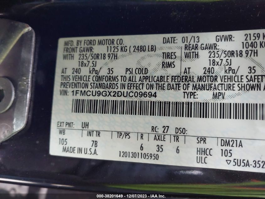 2013 FORD ESCAPE SE - 1FMCU9GX2DUC09694
