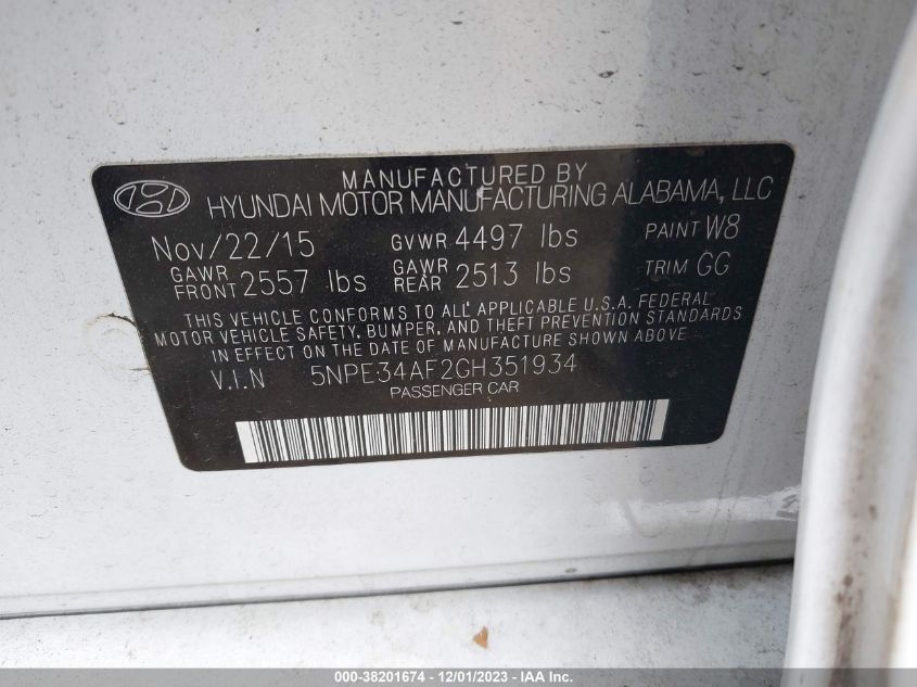 2016 HYUNDAI SONATA SPORT/LIMITED - 5NPE34AF2GH351934