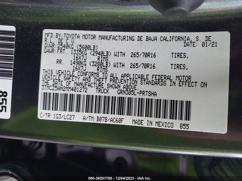 VIN 3TMCZ5AN2MM401272 2021 TOYOTA TACOMA TRD OFF-ROAD