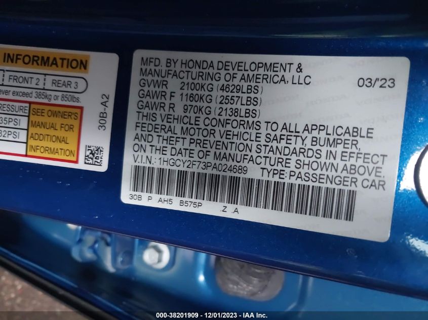 2023 HONDA ACCORD HYBRID SPORT-L - 1HGCY2F73PA024689