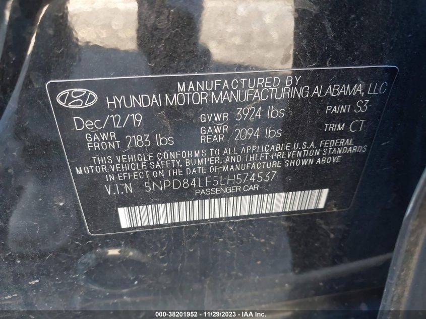 2020 HYUNDAI ELANTRA SEL - 5NPD84LF5LH574537