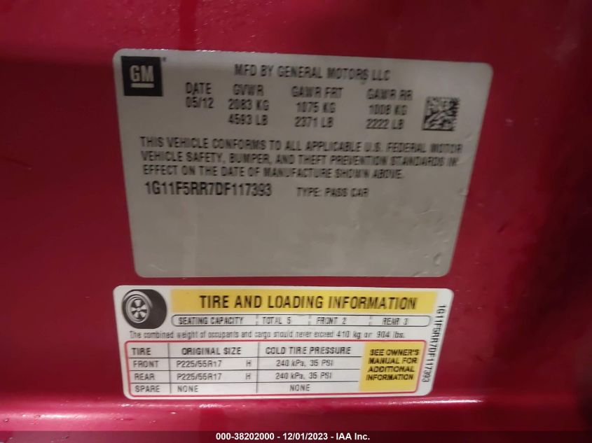 2013 CHEVROLET MALIBU ECO - 1G11F5RR7DF117393