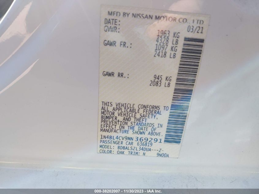 2021 NISSAN ALTIMA SR - 1N4BL4CV9MN369291