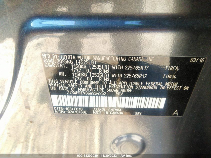 2016 TOYOTA RAV4 XLE - 2T3WFREV8GW264252