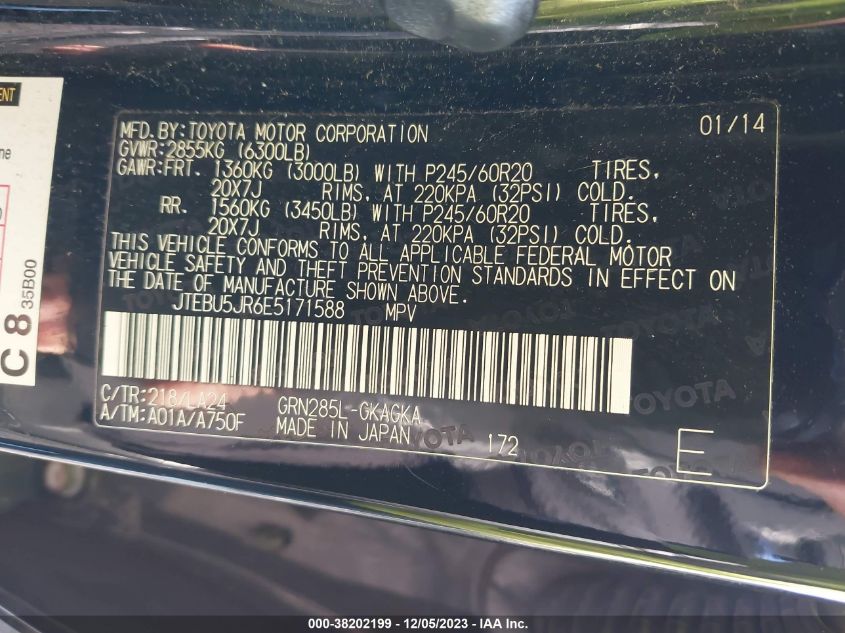 2014 TOYOTA 4RUNNER LIMITED - JTEBU5JR6E5171588
