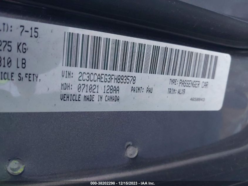 2015 CHRYSLER 300C - 2C3CCAEG3FH893578