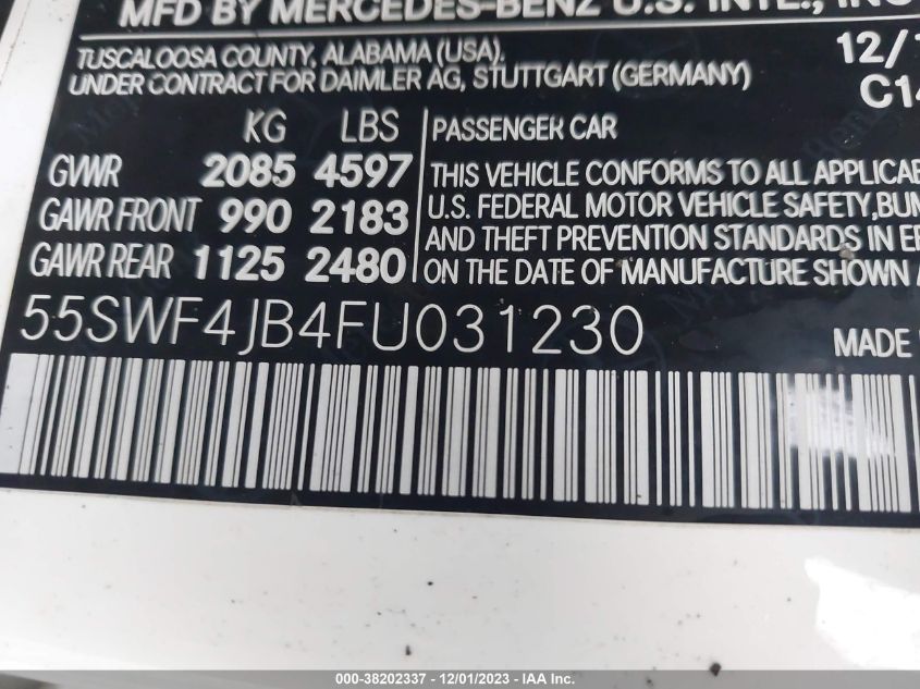 2015 MERCEDES-BENZ C 300 LUXURY/SPORT - 55SWF4JB4FU031230
