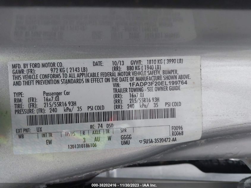 2014 FORD FOCUS SE - 1FADP3F20EL199764