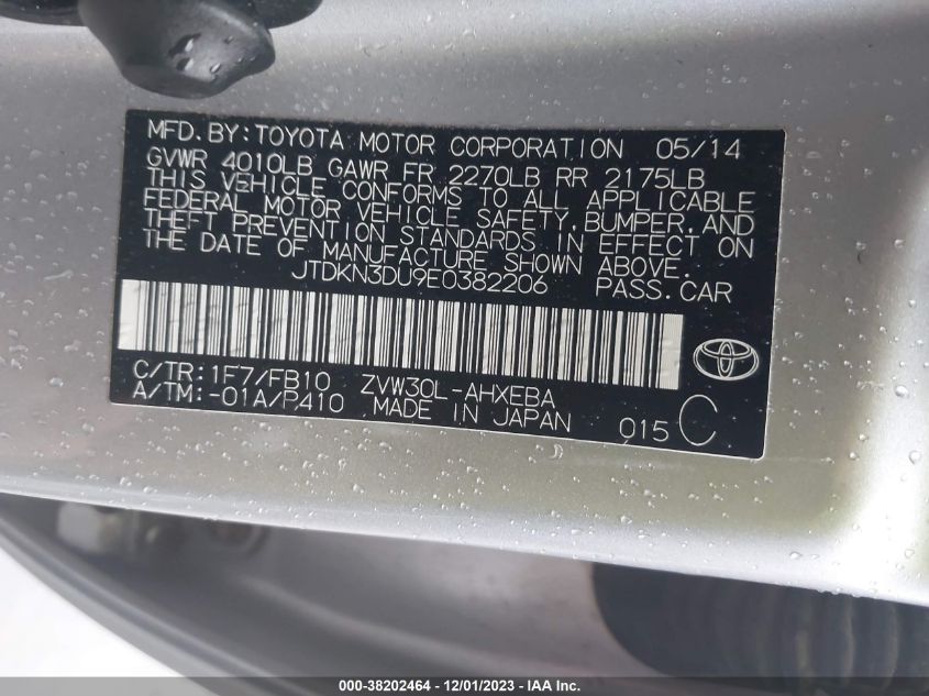 JTDKN3DU9E0382206 | 2014 TOYOTA PRIUS