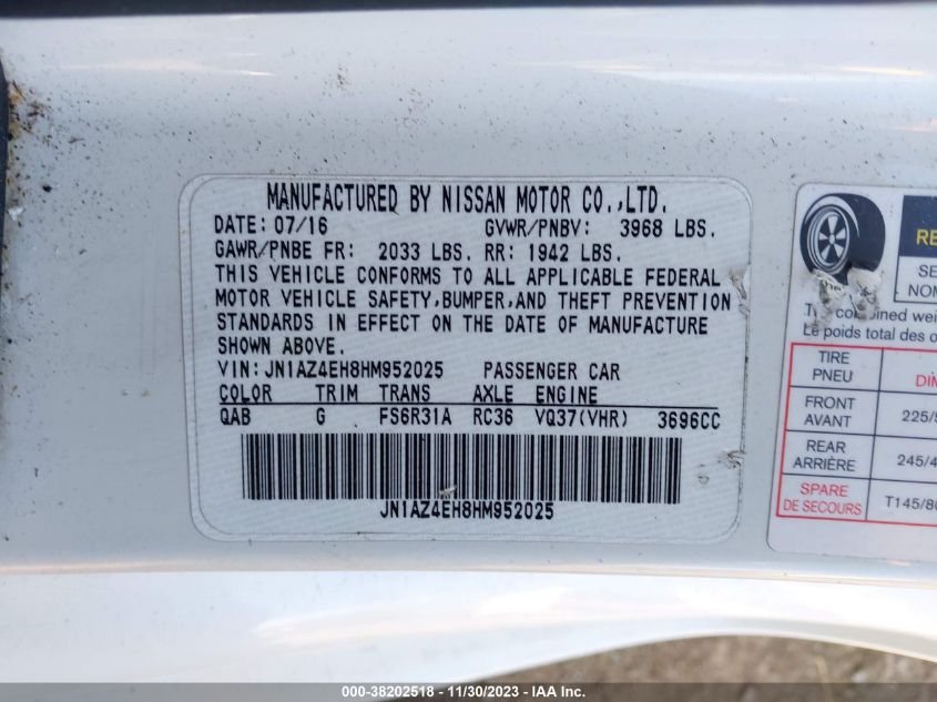 2017 NISSAN 370Z - JN1AZ4EH8HM952025