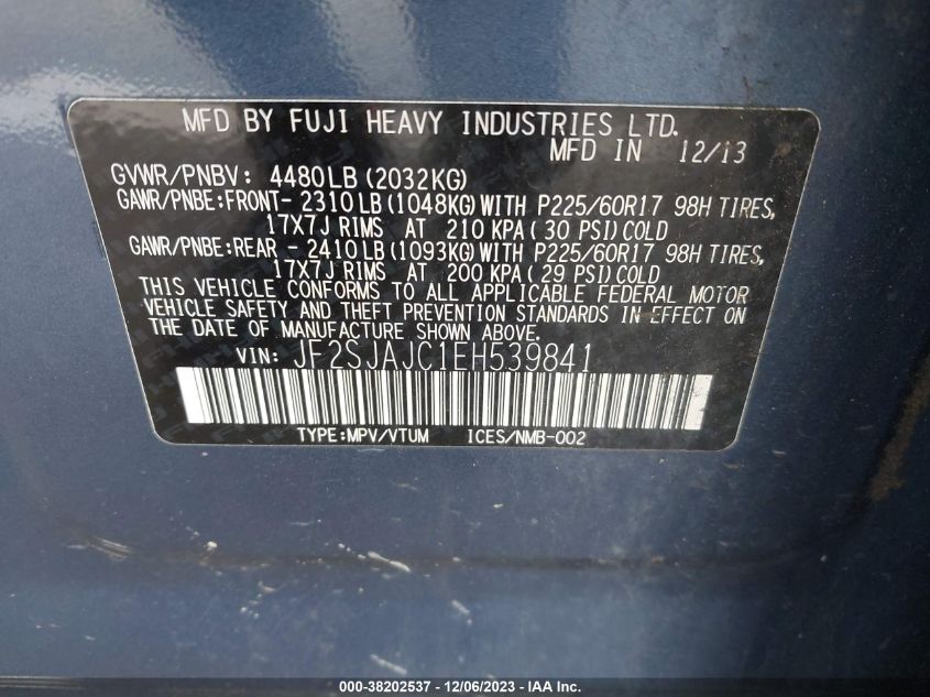 2014 SUBARU FORESTER 2.5I LIMITED - JF2SJAJC1EH539841