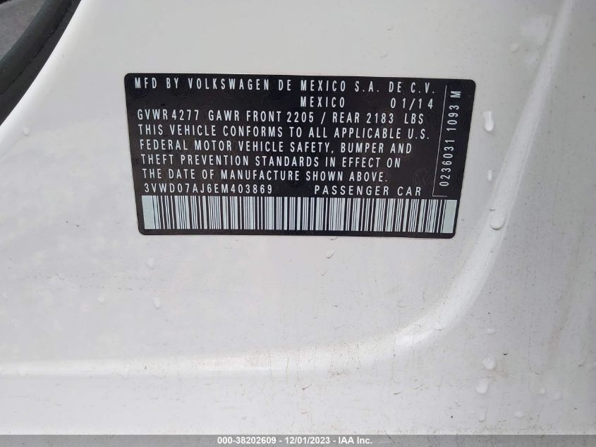 2014 VOLKSWAGEN JETTA - 3VWD07A16EM403869