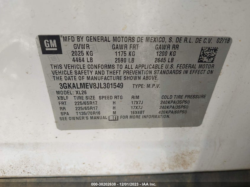 VIN 3GKALMEV8JL301549 2018 GMC TERRAIN SLE