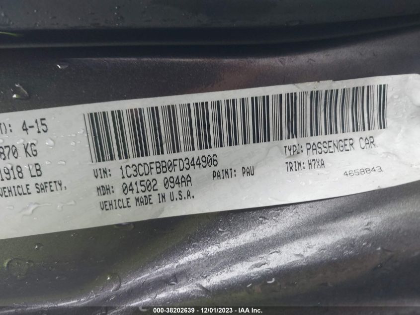 2015 DODGE DART SXT - 1C3CDFBB0FD344906