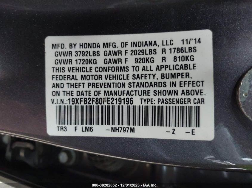 2015 HONDA CIVIC EX - 19XFB2F80FE219196