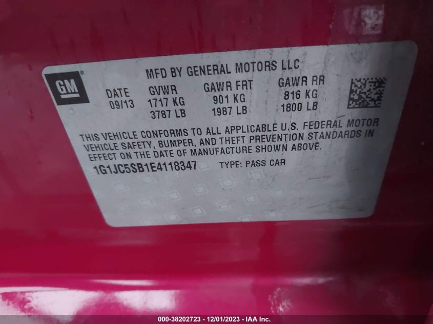 2014 CHEVROLET SONIC LT AUTO - 1G1JC5SB1E4118347