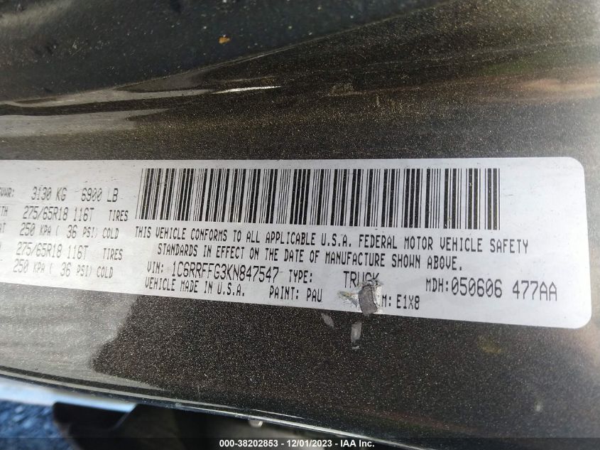 2019 RAM 1500 BIG HORN/LONE STAR - 1C6RRFFG3KN847547