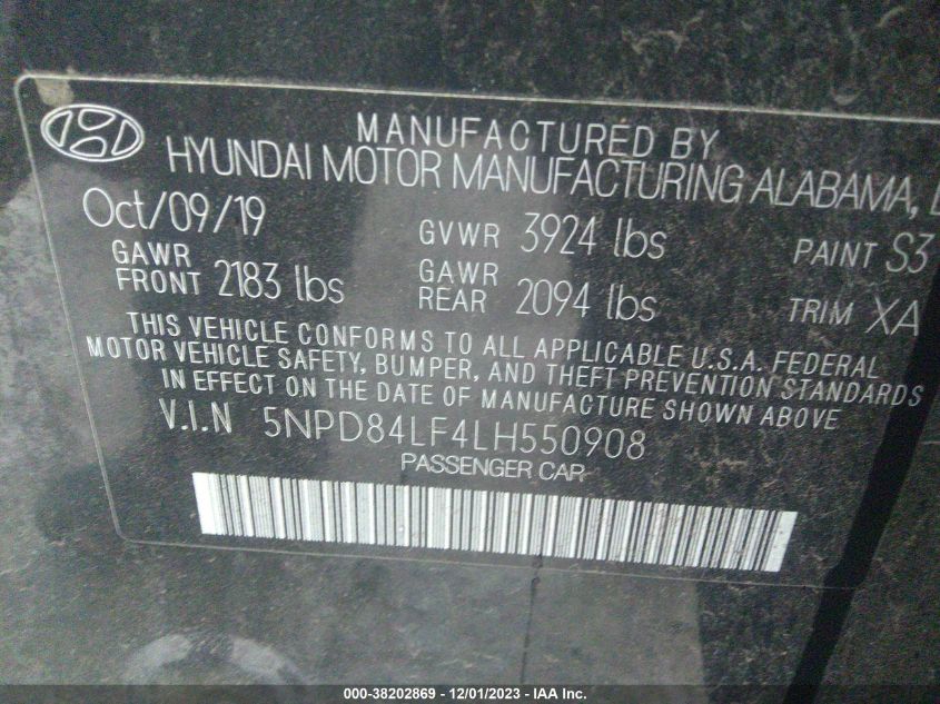2020 HYUNDAI ELANTRA SEL/VALUE/LIMITED - 5NPD84LF4LH550908