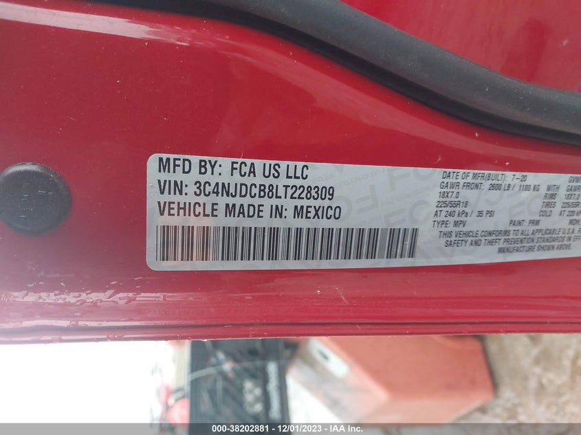 VIN 3C4NJDCB8LT228309 2020 JEEP COMPASS LIMITED