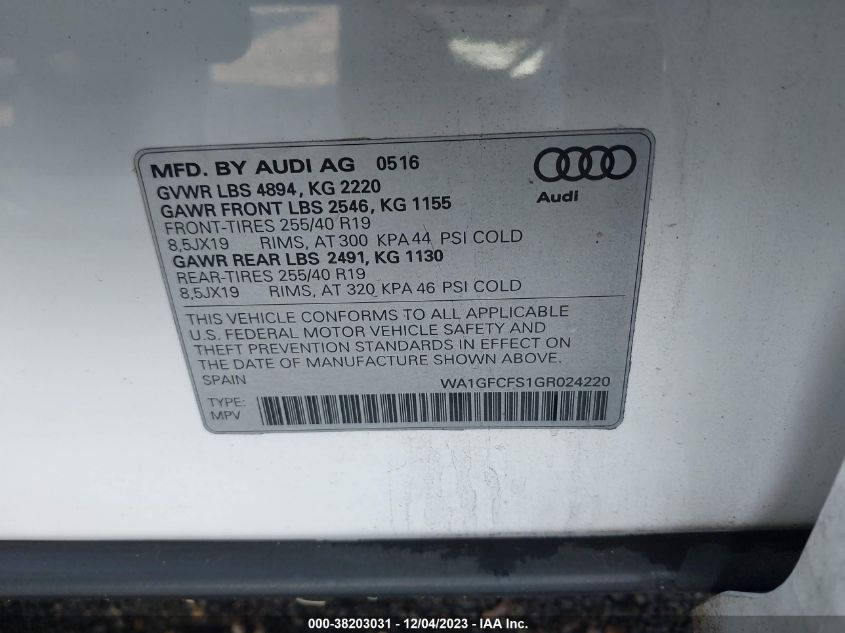 2016 AUDI Q3 PRESTIGE - WA1GFCFS1GR024220