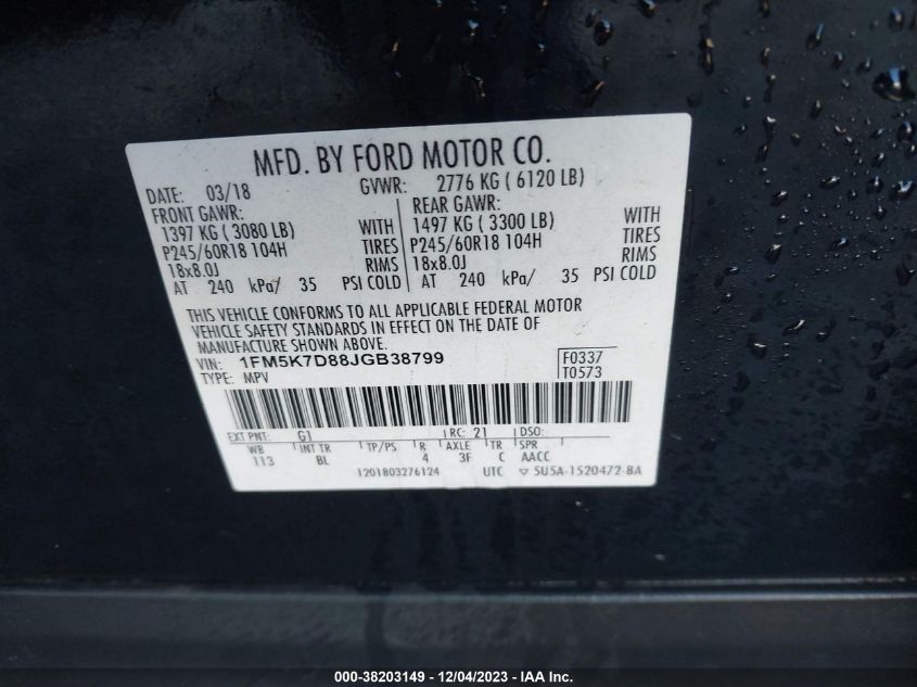 2018 FORD EXPLORER XLT - 1FM5K7D88JGB38799