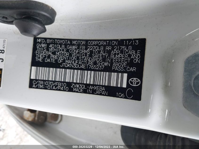 2014 TOYOTA PRIUS THREE - JTDKN3DU4E1765237