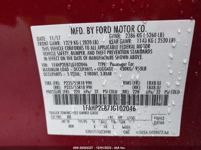 2018 FORD TAURUS SEL - 1FAHP2E87JG102046