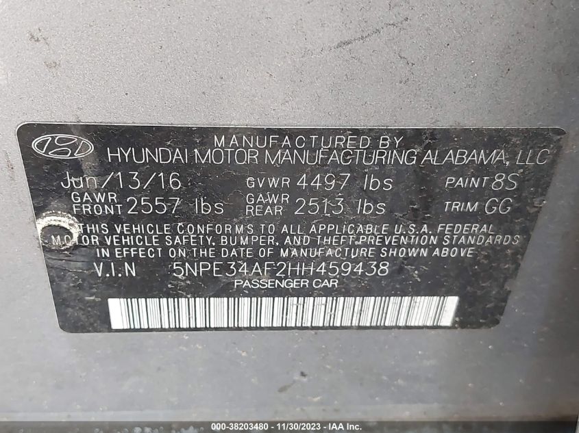 2017 HYUNDAI SONATA LIMITED - 5NPE34AF2HH459438