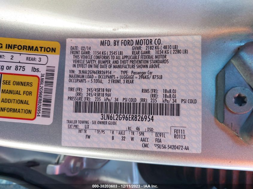 2014 LINCOLN MKZ - 3LN6L2G96ER826954