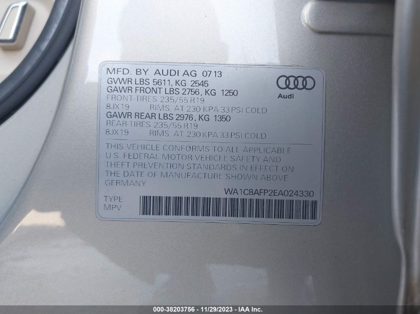 2014 AUDI Q5 HYBRID 2.0T PRESTIGE WA1C8AFP2EA024330